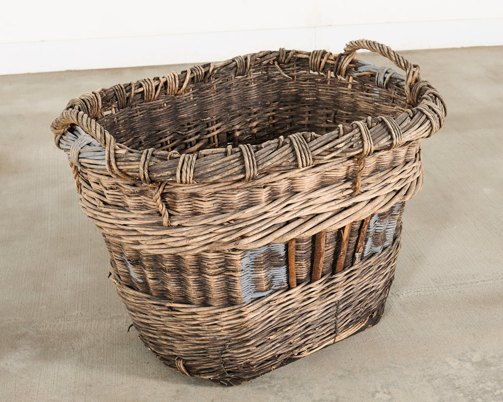 Large Rustic French Provincial Wine Harvest Basket
