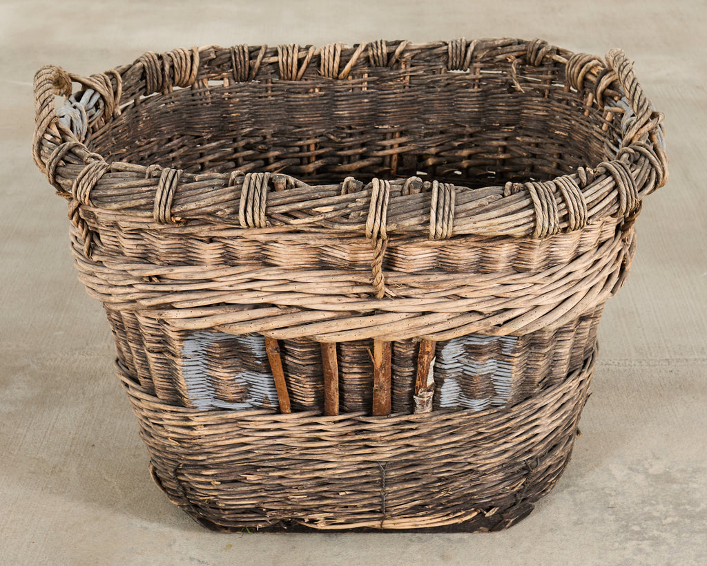 Large Rustic French Provincial Wine Harvest Basket