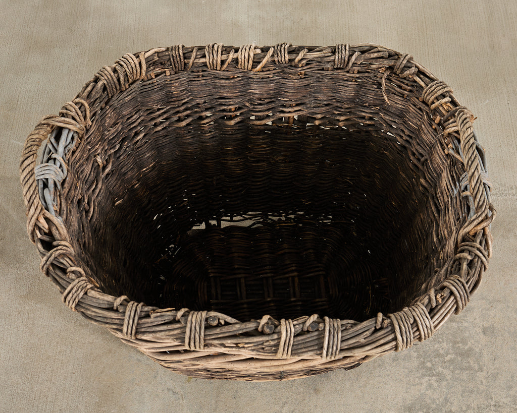 Large Rustic French Provincial Wine Harvest Basket