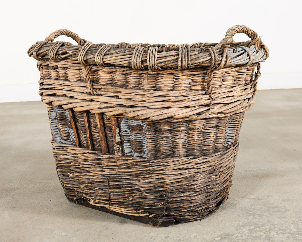 Large Rustic French Provincial Wine Harvest Basket