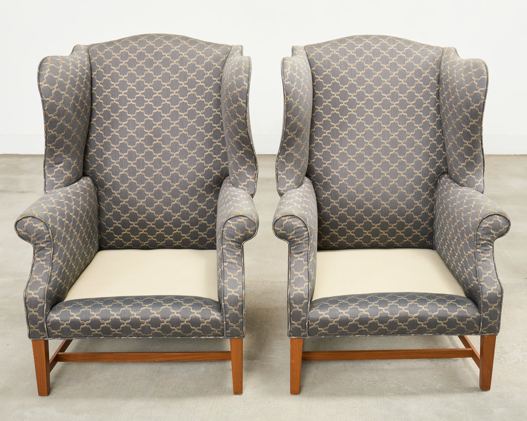Pair of Midcentury English Georgian Style Wingback Chairs