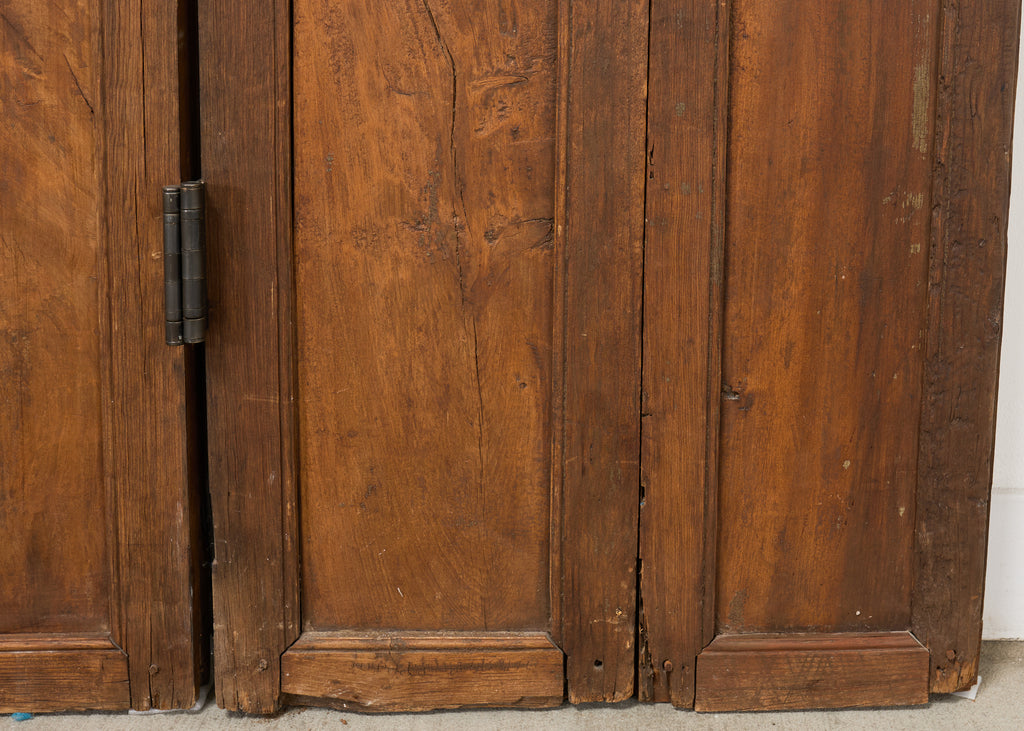 Pair of Rustic 19th C. French Walnut Bifold Wood Doors 9 Ft