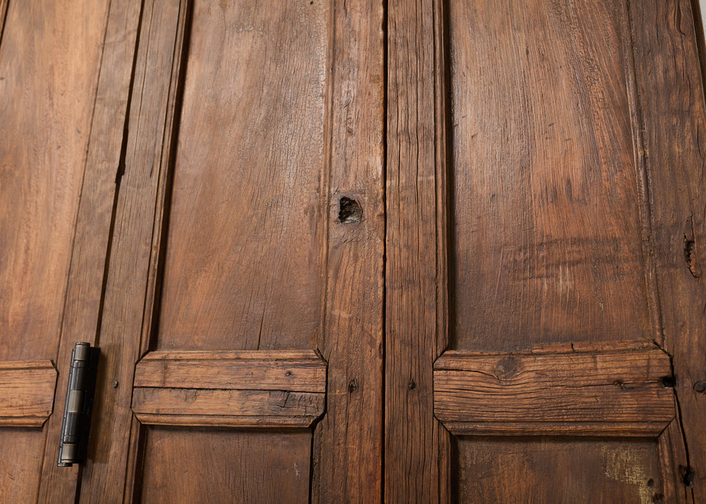 Pair of Rustic 19th C. French Walnut Bifold Wood Doors 9 Ft