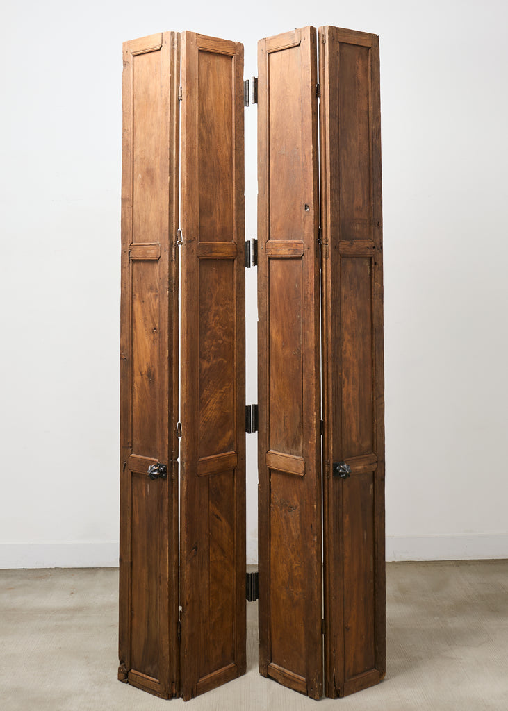 Pair of Rustic 19th C. French Walnut Bifold Wood Doors 9 Ft