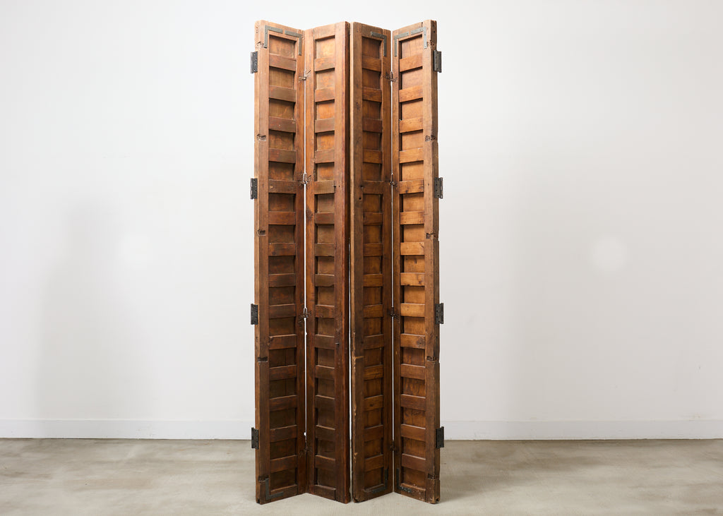 Pair of Rustic 19th C. French Walnut Bifold Wood Doors 9 Ft