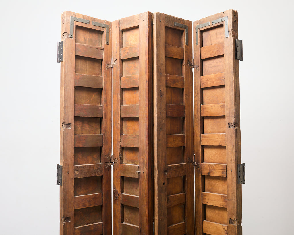 Pair of Rustic 19th C. French Walnut Bifold Wood Doors 9 Ft