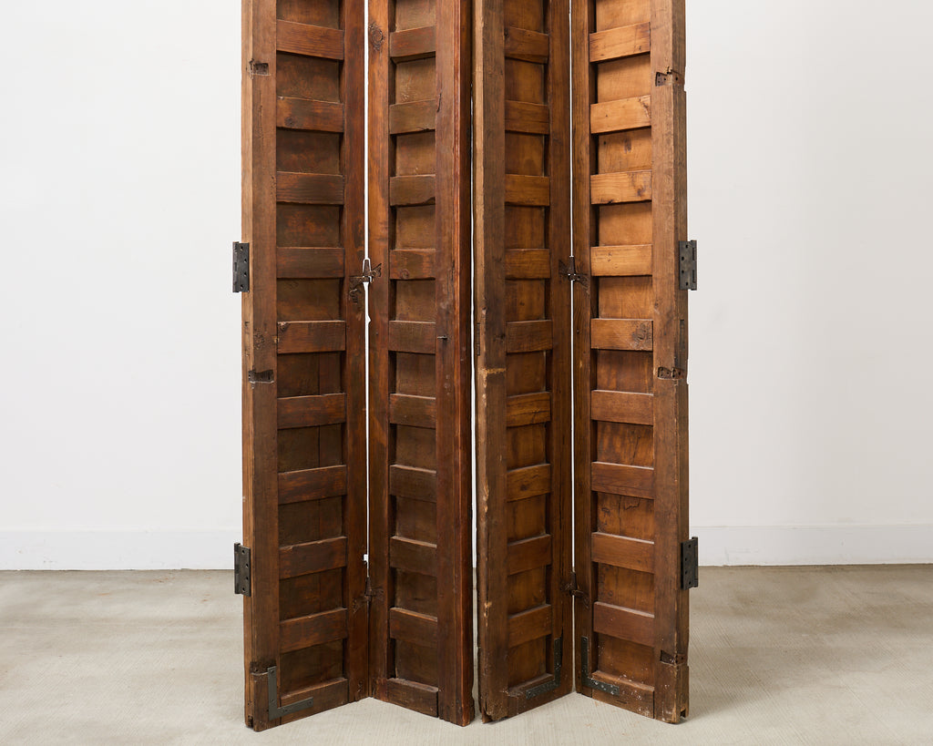 Pair of Rustic 19th C. French Walnut Bifold Wood Doors 9 Ft