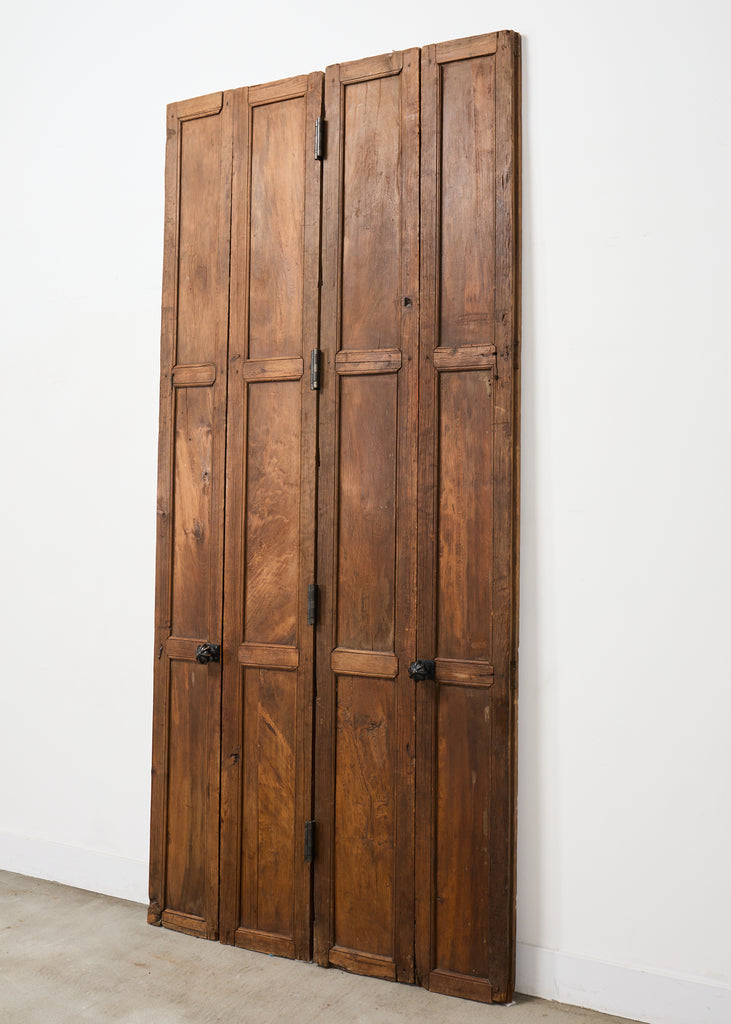 Pair of Rustic 19th C. French Walnut Bifold Wood Doors 9 Ft