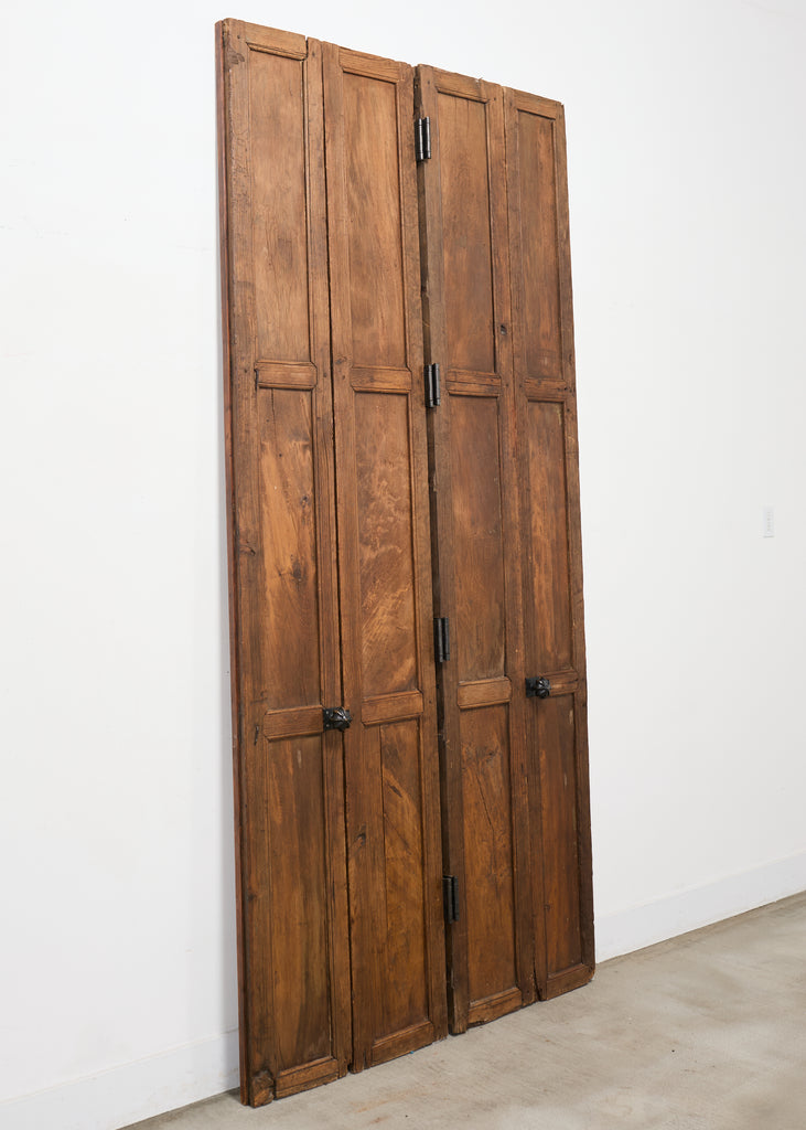 Pair of Rustic 19th C. French Walnut Bifold Wood Doors 9 Ft