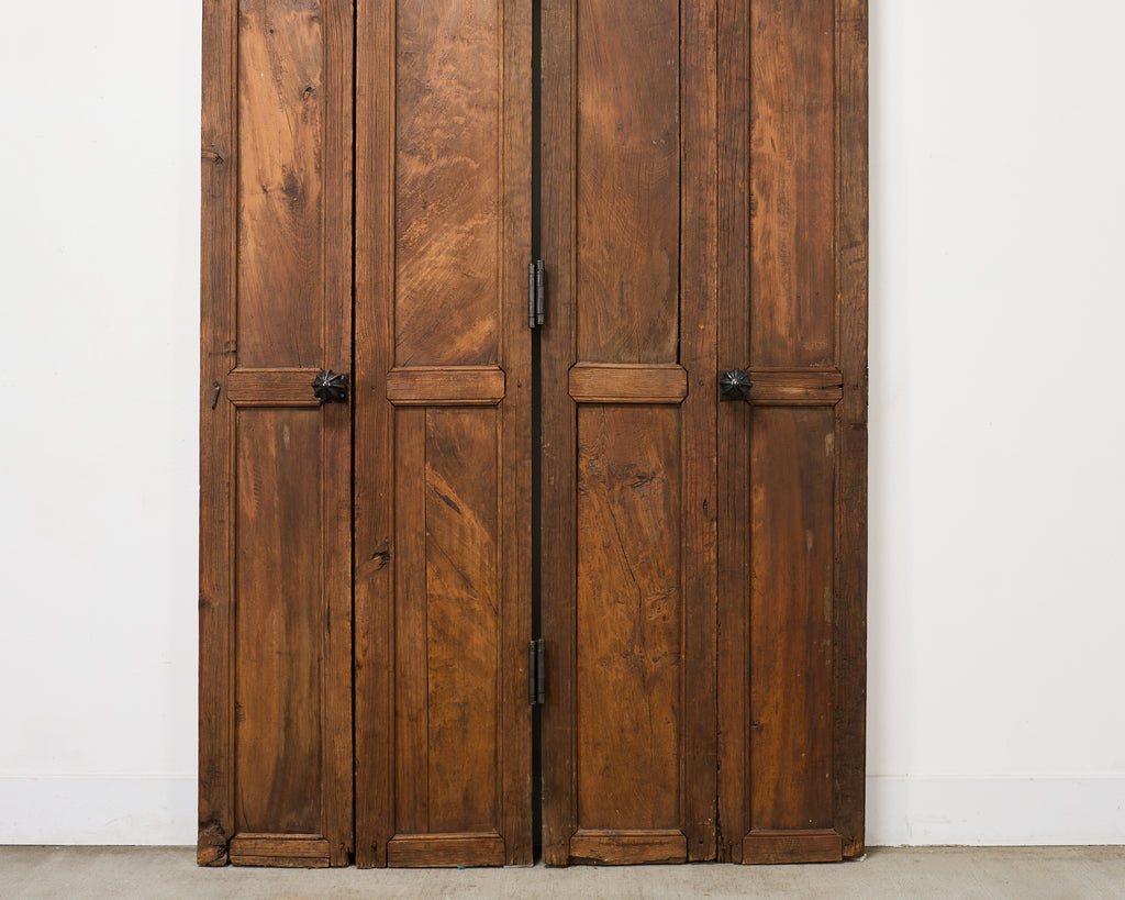 Pair of Rustic 19th C. French Walnut Bifold Wood Doors 9 Ft