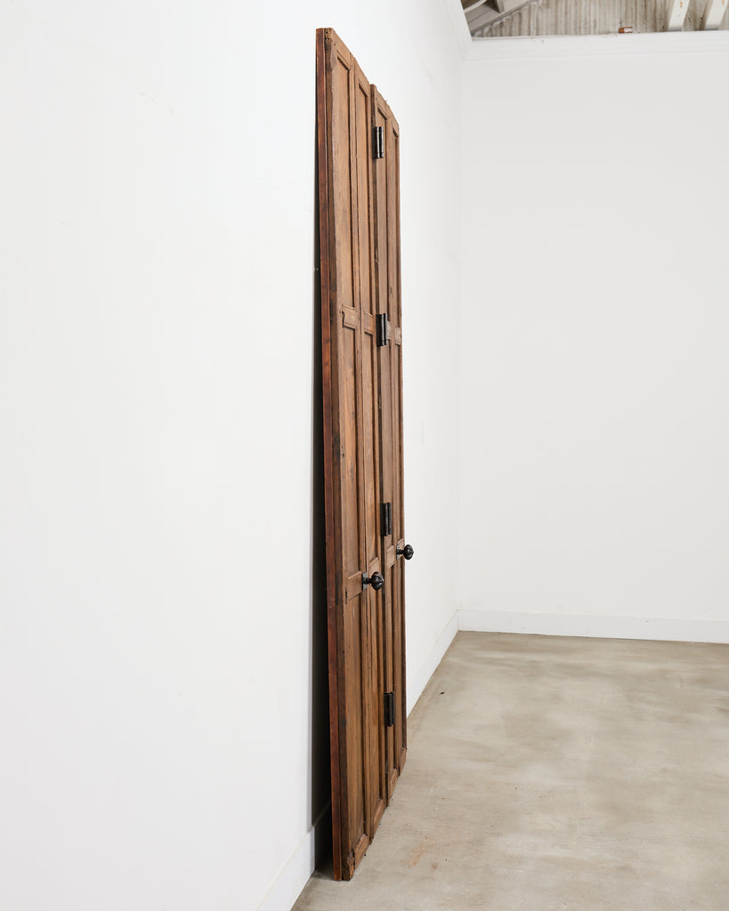 Pair of Rustic 19th C. French Walnut Bifold Wood Doors 9 Ft