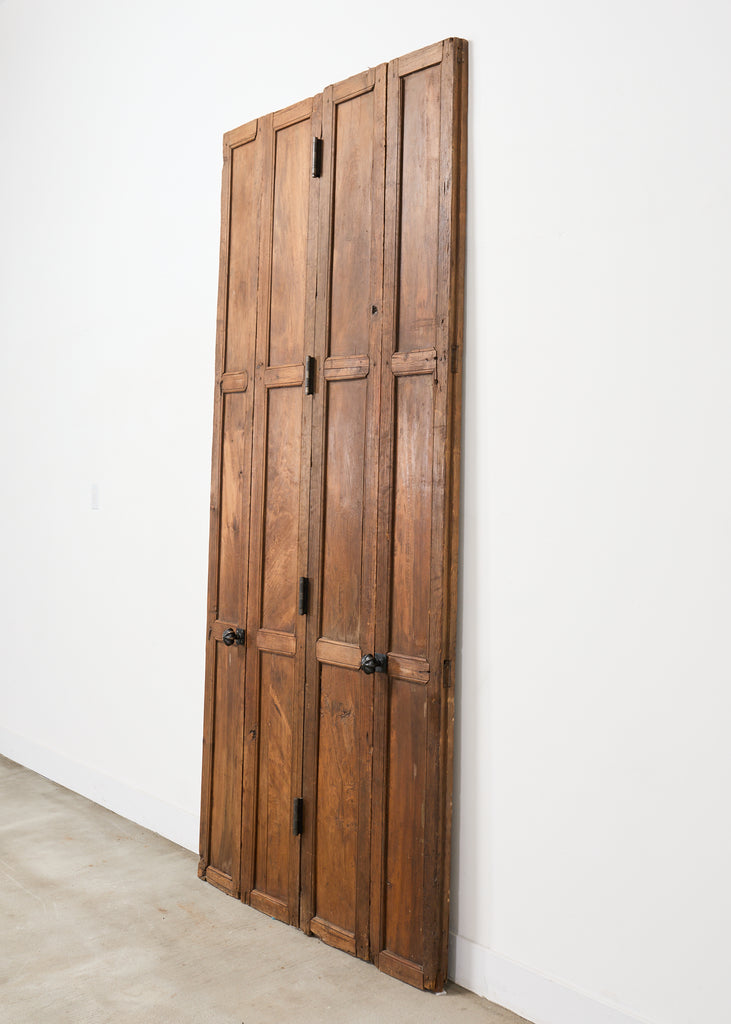 Pair of Rustic 19th C. French Walnut Bifold Wood Doors 9 Ft