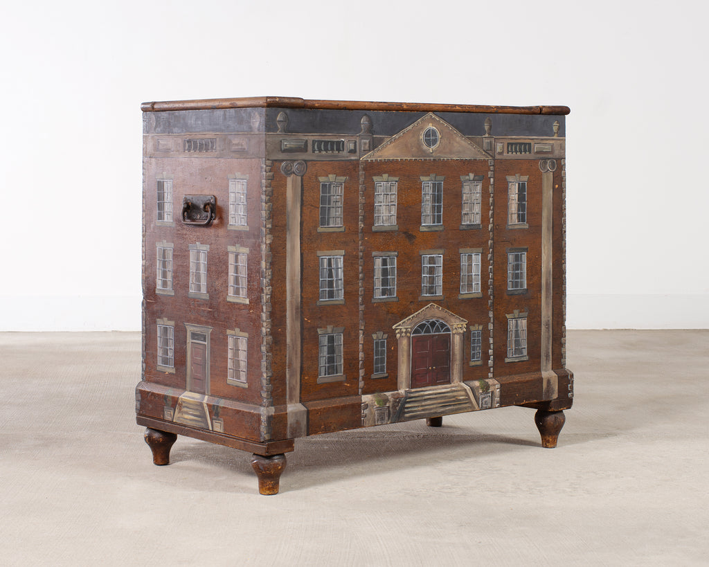 Country English Painted Pine Trunk with Georgian House Facade