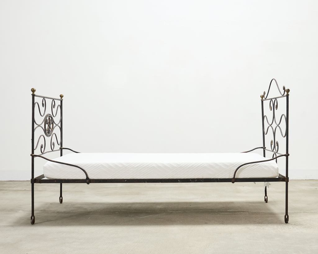 19th C. French Napoleon III Empire Wrought Iron Bronze Daybed