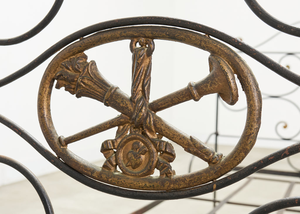 19th C. French Napoleon III Empire Wrought Iron Bronze Daybed