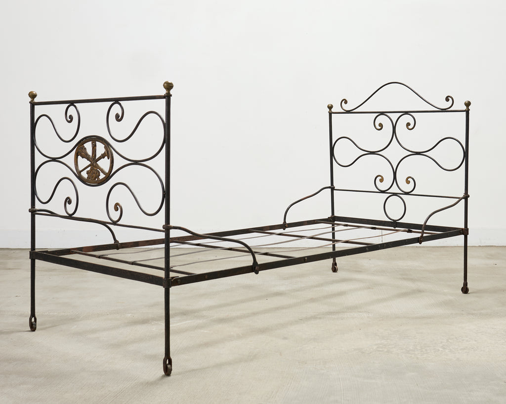 19th C. French Napoleon III Empire Wrought Iron Bronze Daybed