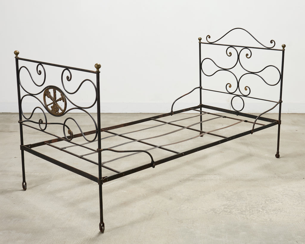 19th C. French Napoleon III Empire Wrought Iron Bronze Daybed