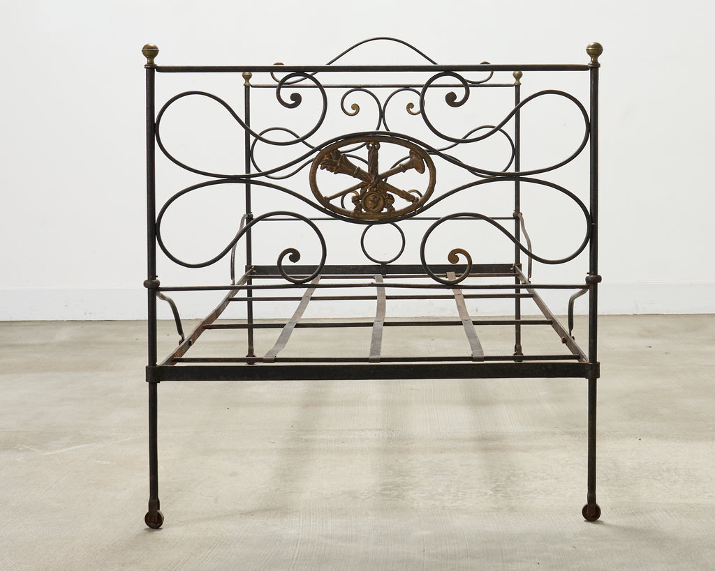 19th C. French Napoleon III Empire Wrought Iron Bronze Daybed