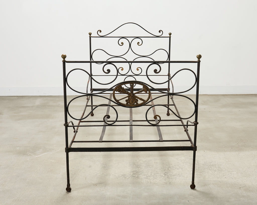 19th C. French Napoleon III Empire Wrought Iron Bronze Daybed