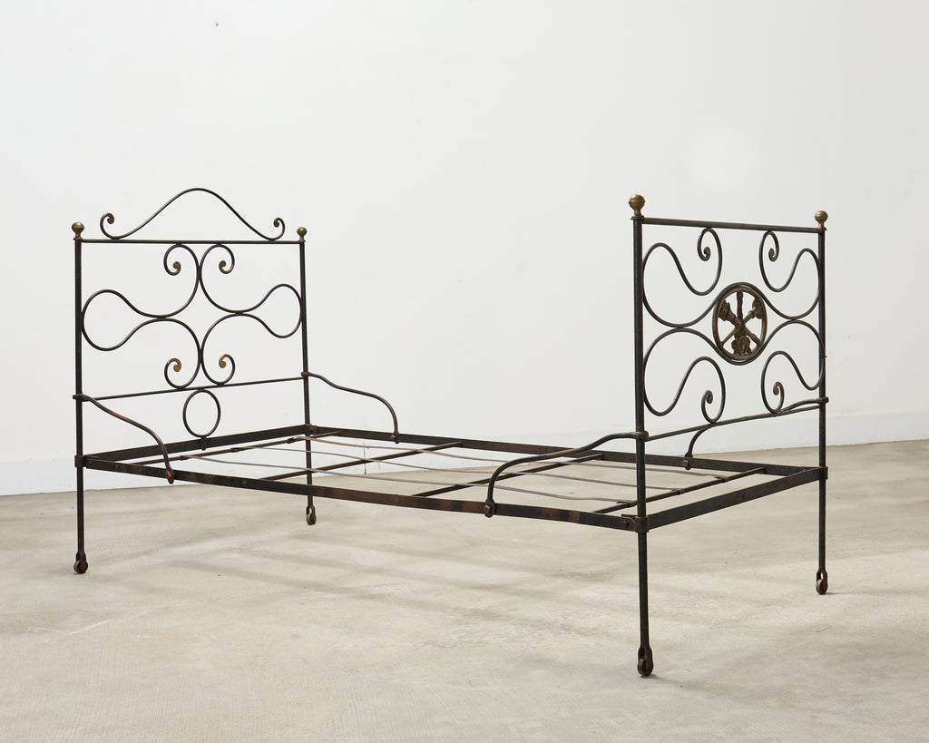 19th C. French Napoleon III Empire Wrought Iron Bronze Daybed