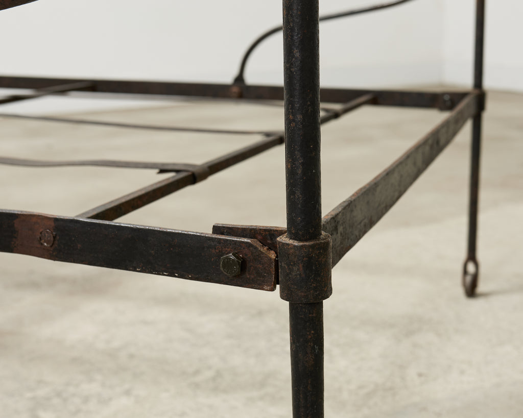 19th C. French Napoleon III Empire Wrought Iron Bronze Daybed