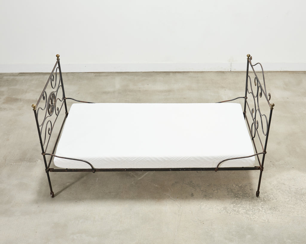 19th C. French Napoleon III Empire Wrought Iron Bronze Daybed