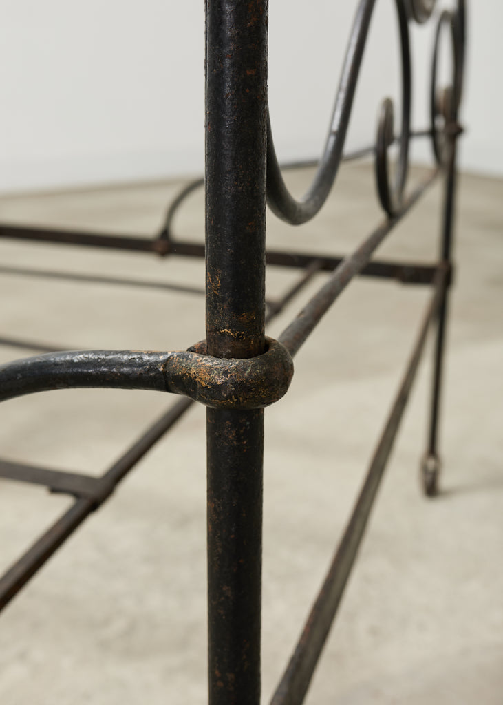 19th C. French Napoleon III Empire Wrought Iron Bronze Daybed