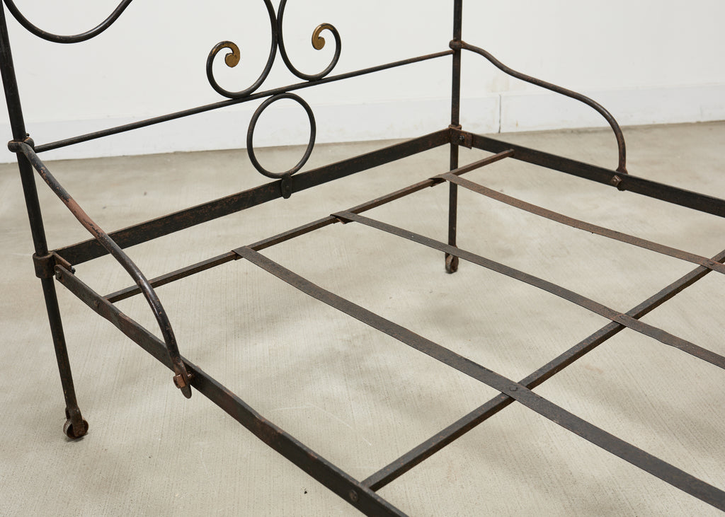 19th C. French Napoleon III Empire Wrought Iron Bronze Daybed