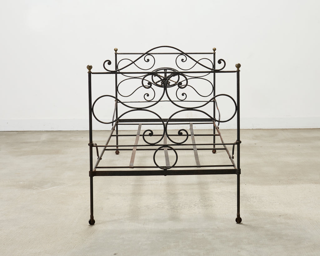 19th C. French Napoleon III Empire Wrought Iron Bronze Daybed