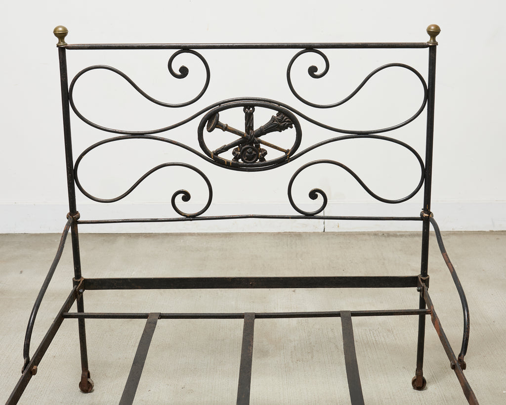 19th C. French Napoleon III Empire Wrought Iron Bronze Daybed