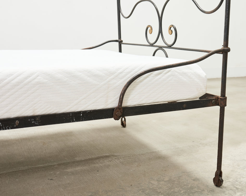 19th C. French Napoleon III Empire Wrought Iron Bronze Daybed