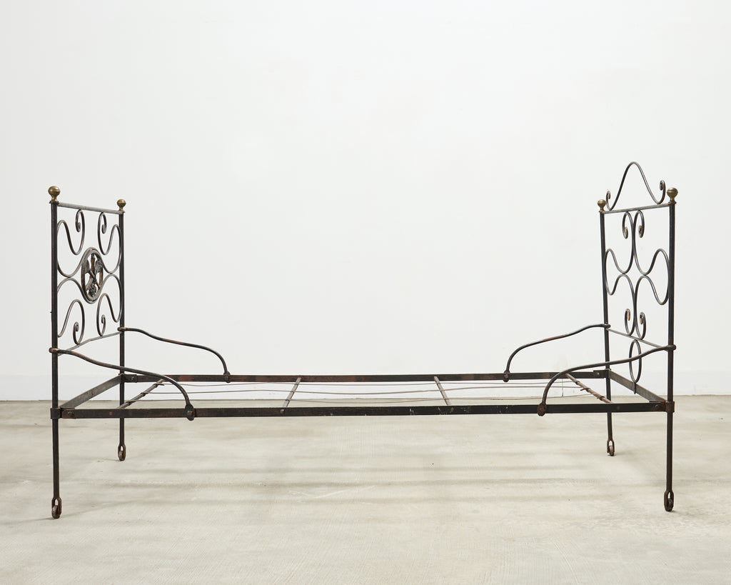 19th C. French Napoleon III Empire Wrought Iron Bronze Daybed