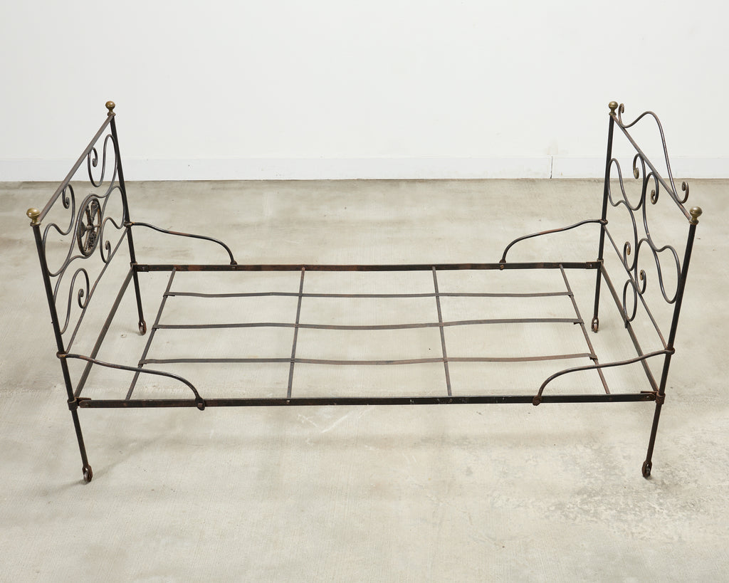 19th C. French Napoleon III Empire Wrought Iron Bronze Daybed