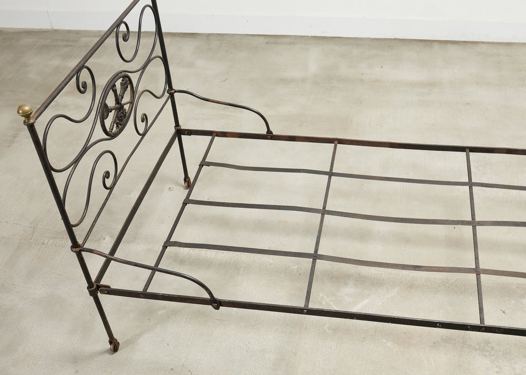 19th C. French Napoleon III Empire Wrought Iron Bronze Daybed