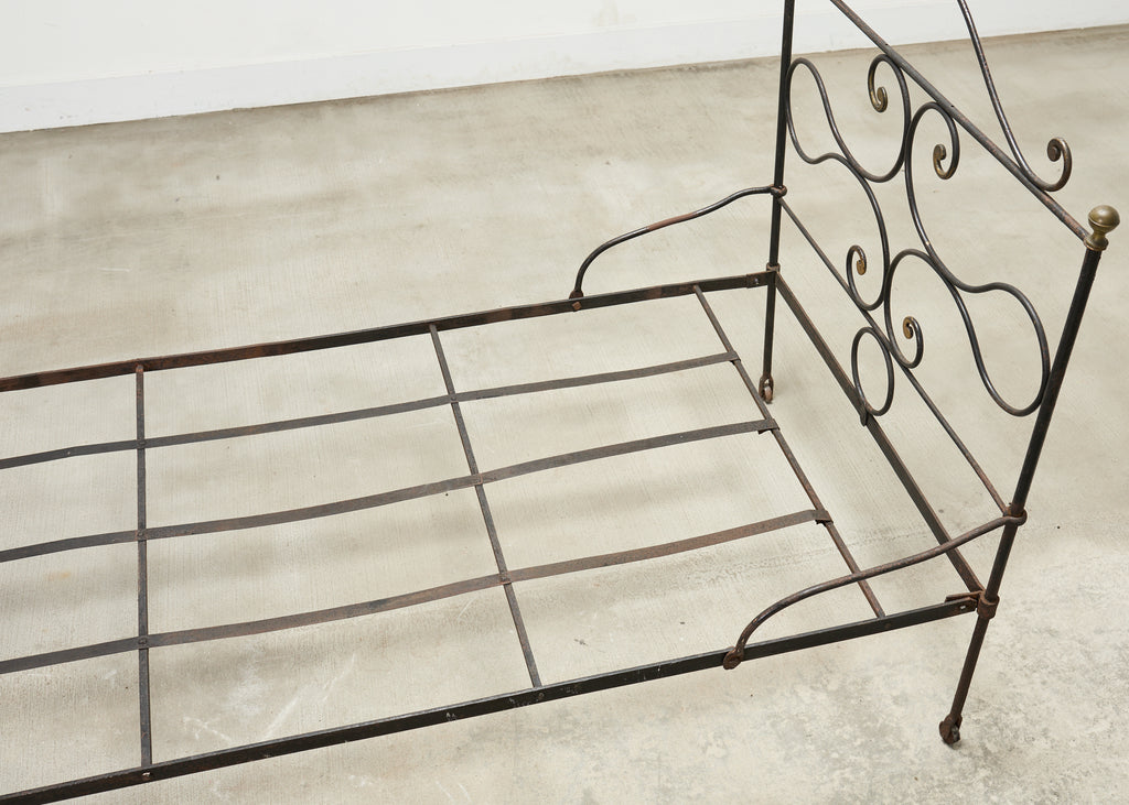 19th C. French Napoleon III Empire Wrought Iron Bronze Daybed