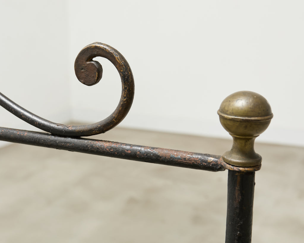 19th C. French Napoleon III Empire Wrought Iron Bronze Daybed