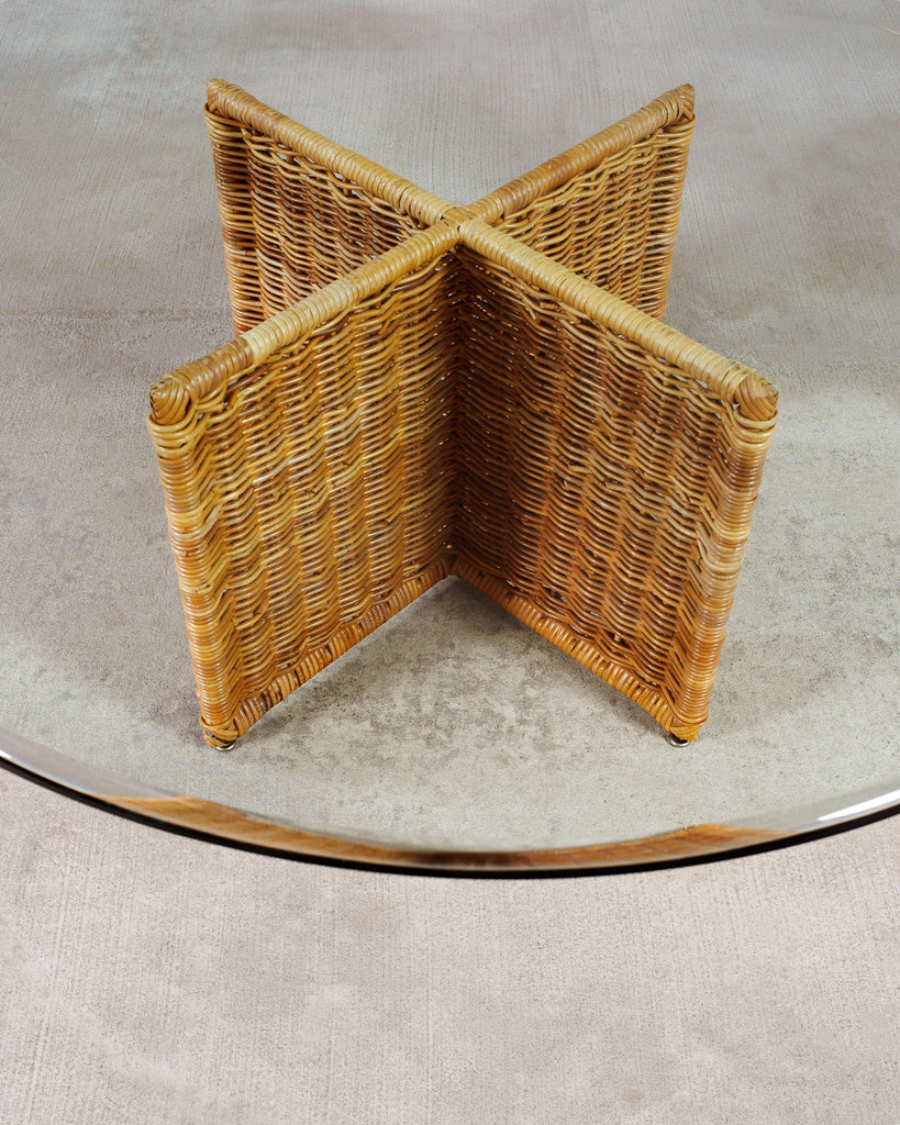 Italian Organic Modern Rattan Wicker Glass Top Cocktail Table