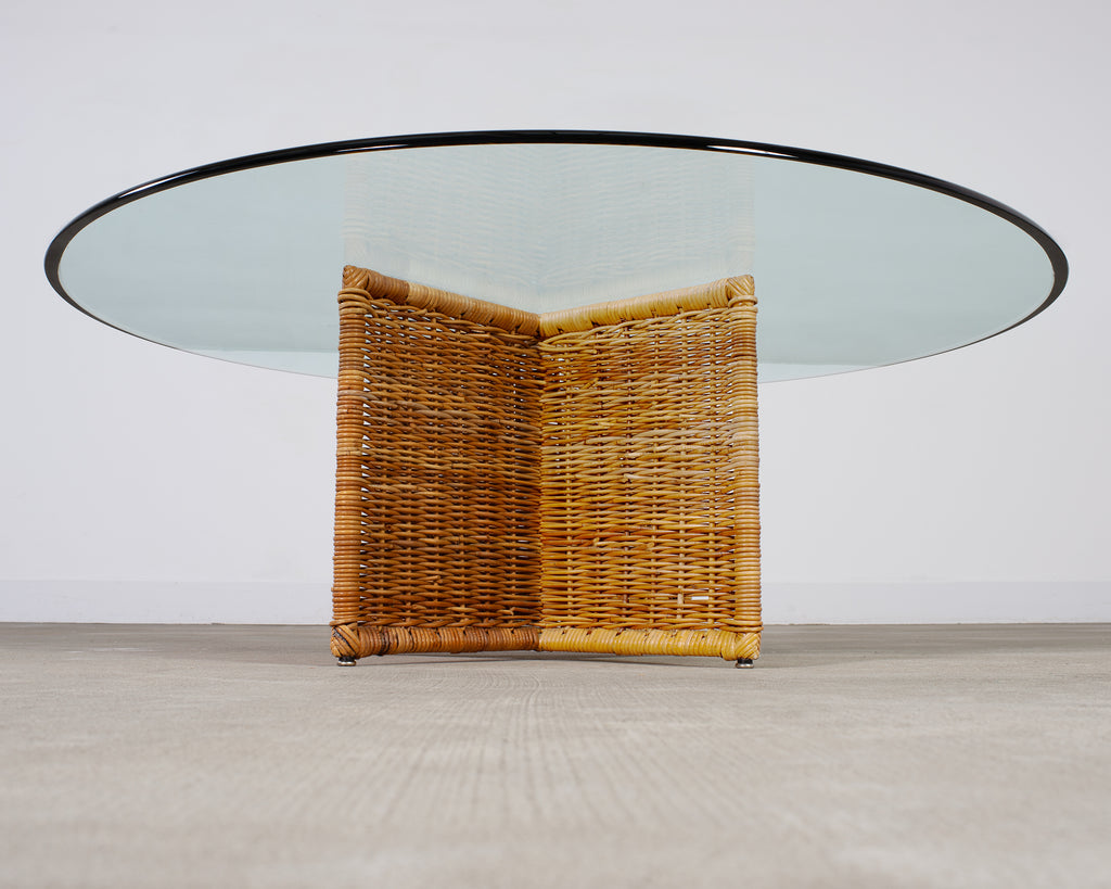 Italian Organic Modern Rattan Wicker Glass Top Cocktail Table