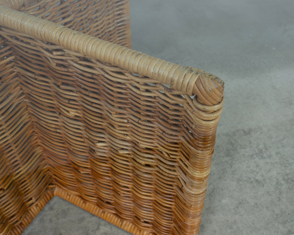 Italian Organic Modern Rattan Wicker Glass Top Cocktail Table