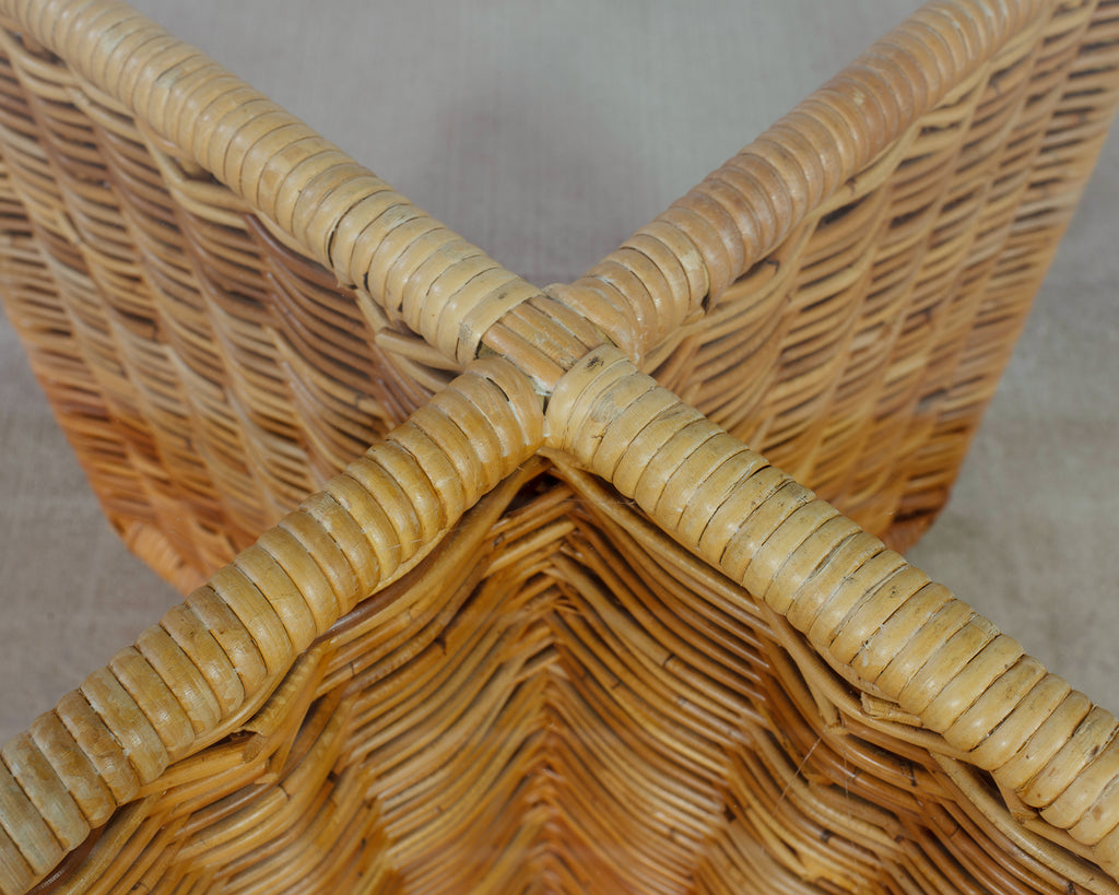 Italian Organic Modern Rattan Wicker Glass Top Cocktail Table