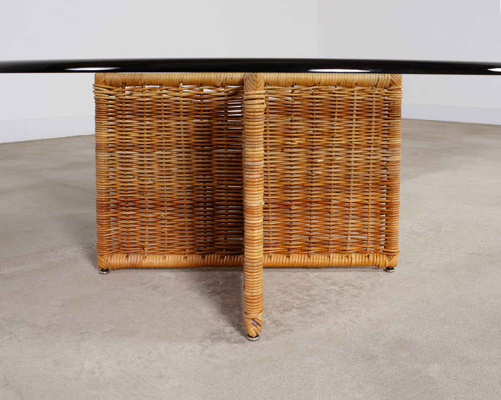 Italian Organic Modern Rattan Wicker Glass Top Cocktail Table