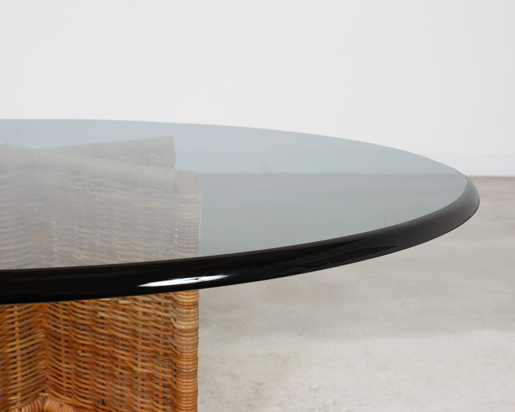 Italian Organic Modern Rattan Wicker Glass Top Cocktail Table