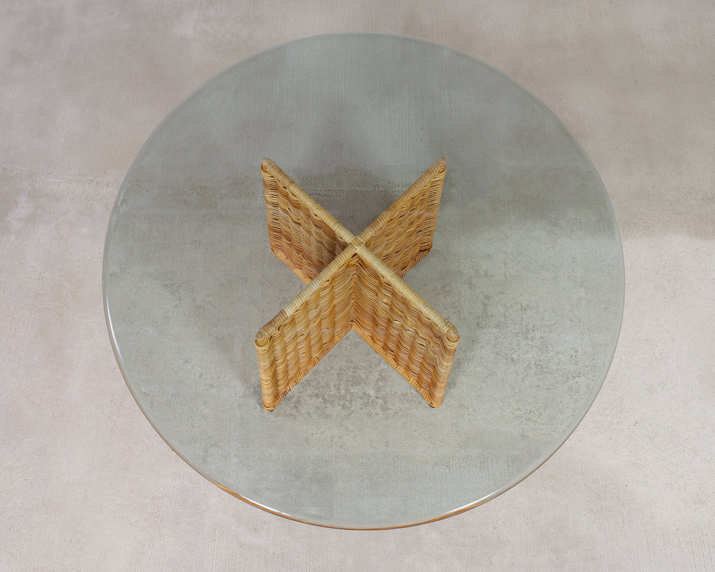 Italian Organic Modern Rattan Wicker Glass Top Cocktail Table