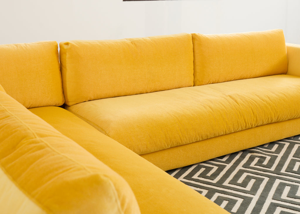 Bespoke Yellow Mohair Velvet Upholstered Sectional Sofa