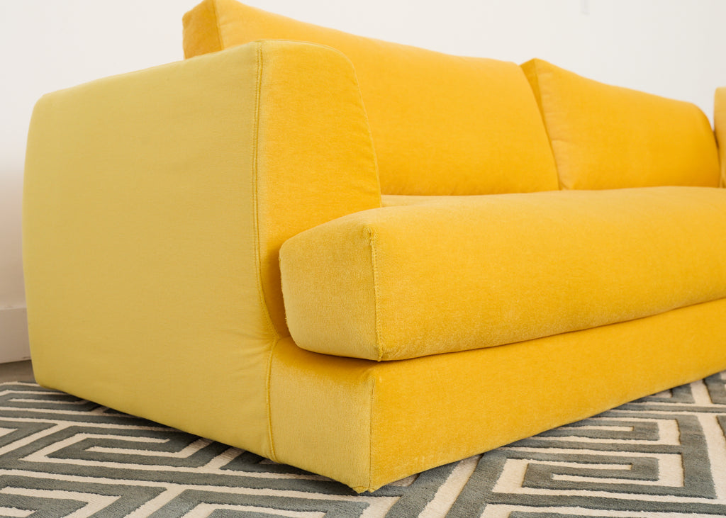 Bespoke Yellow Mohair Velvet Upholstered Sectional Sofa