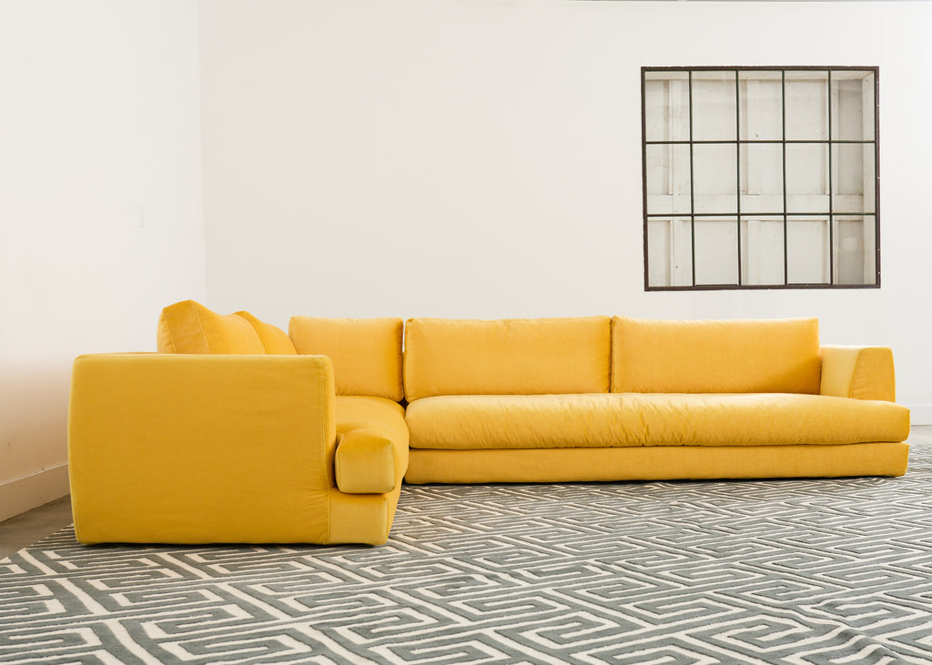 Bespoke Yellow Mohair Velvet Upholstered Sectional Sofa