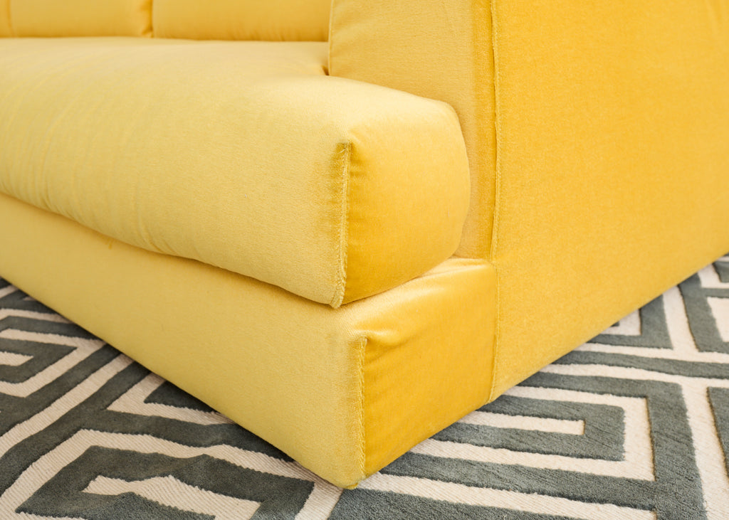 Bespoke Yellow Mohair Velvet Upholstered Sectional Sofa