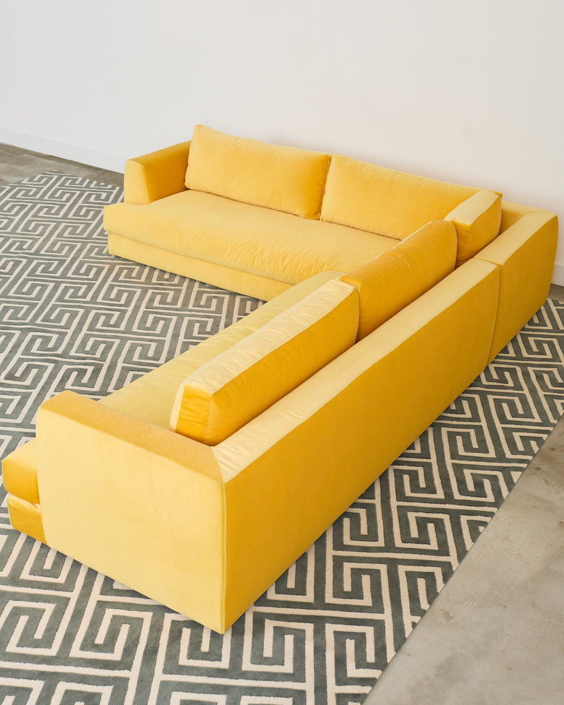Bespoke Yellow Mohair Velvet Upholstered Sectional Sofa