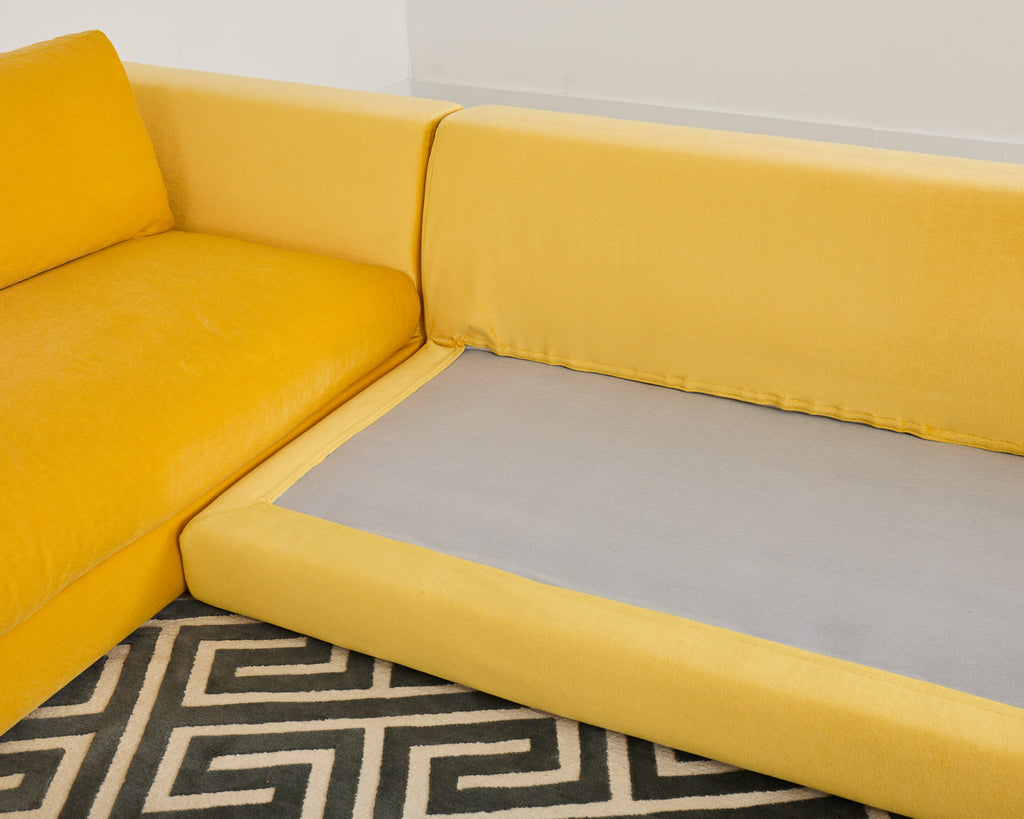 Bespoke Yellow Mohair Velvet Upholstered Sectional Sofa
