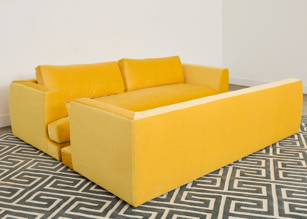 Bespoke Yellow Mohair Velvet Upholstered Sectional Sofa